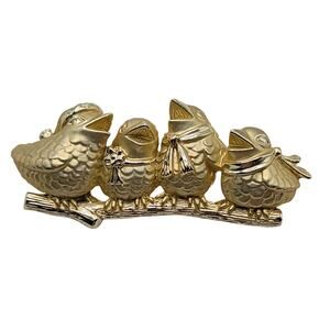 Vintage CAJC Four Baby Birds Brooch Gold Tone Family Pin